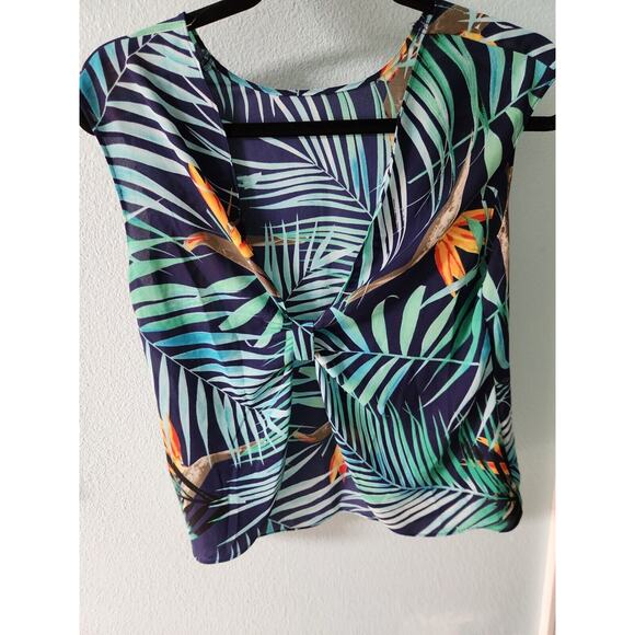 Express Backless Tank Top Blouse Tropical Hawaiian Back Bow Cutout Women Small - Picture 4 of 11